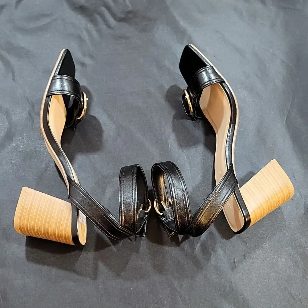 NEW SODA Square Open Toe Metal Buckle Sandals Satacked Low Heel SANDAL